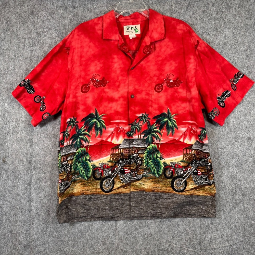 Vtg Ky's Hawaiian Shirt Mens Sz XL Hawaii Cruiser Moto Biker Tropical Beach Luau